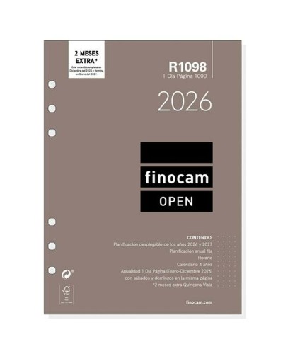 Recharge pour agenda Finocam OPEN R1098 2026 15,5 x 21,5 cm