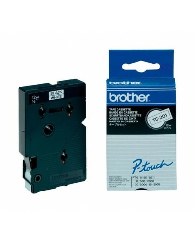 Cinta Laminada para Rotuladoras Brother TC-201 12 mm x 7,7 m Blanco/Negro