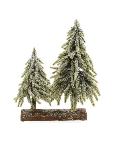 Kerstboom Dubbel Besneeuwd Houten basis (28 x 16 x 28 cm)