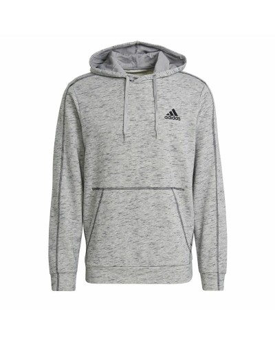 Adidas Essentials Felpa Uomo Grigio Chiaro Mélange Ricamata - Casual & Sport
