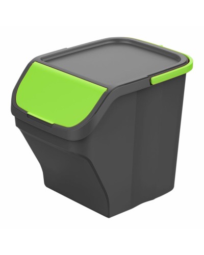 Mondex Stack N' Sort Recycling Bin 25L, Green Grey, With Lid (40x30x34 cm)
