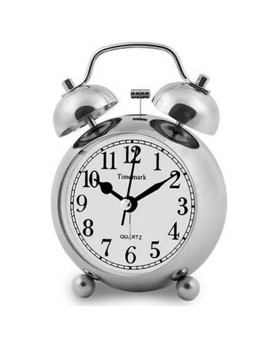 Timemark Silver Analog Clock: Reliable Alarm Clock for Bedrooms (9 x 13.5 x 5.5 cm)
