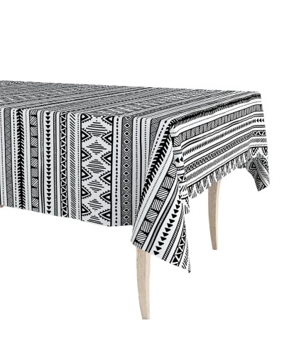 Mantel de Hule Exma Blanco y Negro de 140 cm x 25 m, Ideal para Fiestas y Eventos.
