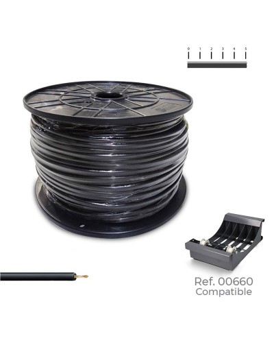 Cable eléctrico negro H07Z1-K de 1,5 mm y 500 metros para instalaciones domésticas.

