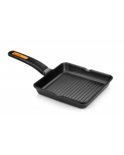 Grill pan with stripes BRA EFFICIENT PLUS Black Aluminium