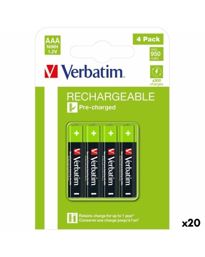 Piles Rechargeables Verbatim 1,2 V AAA LR03 4 Pièces (20 Unités)