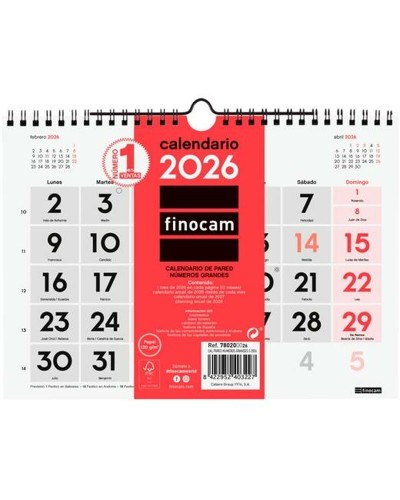 Calendario de pared Finocam A5 Papel 2026 21 x 15 cm