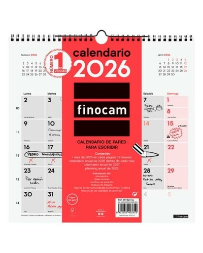 Calendario da parete Finocam Carta 2026 30 x 30 cm