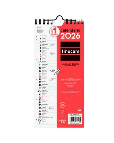 Calendario de pared Finocam Papel 2026 11 x 23,5 cm