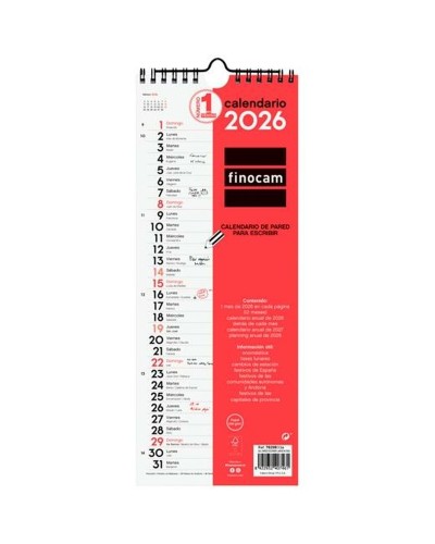 Väggkalender Finocam Papper 2026 13 x 33 cm