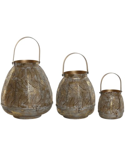 Juego de Portavelas Dorados ESPRIT Metal, 25 x 25 x 28 cm, Decoración Hogar
