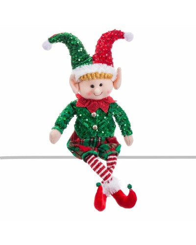 Elfo Decorativo Rojo y Verde Navideño - 30x8x56 cm
