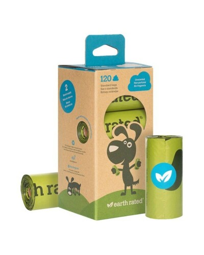 Earth Rated Sacs à Déjections Canines (8 rouleaux x 15 sacs) Biodégradables et Anti-Odeur
