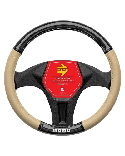 Momo Steering Wheel Cover Black Leather Blue Stitching - Diameter 37-39 cm - Excellent Grip
