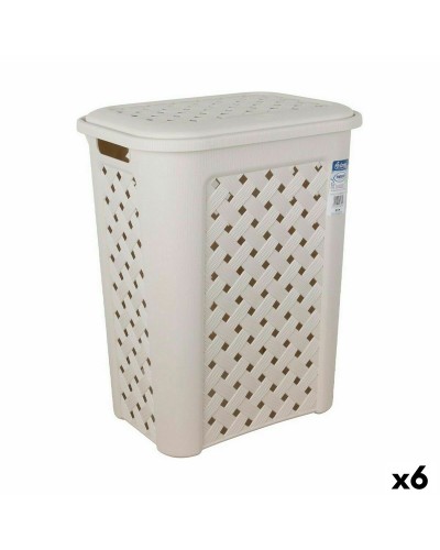 Cesto Panni Tontarelli Arianna, 37,5x27,5x47 cm, Coperchio Beige, Set da 6, Per Biancheria e Vestiti
