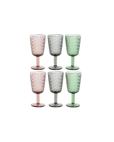 Setti laseja Home ESPRIT Musta Punainen Vihreä Kristalli 285 ml (6 osaa)