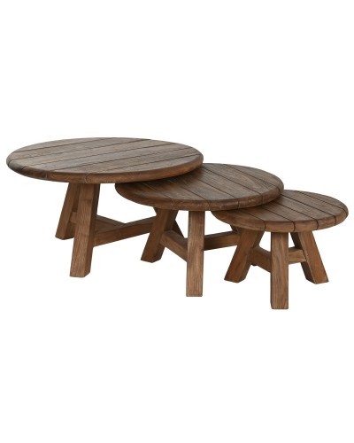Set of 3 Home ESPRIT teak coffee tables, 80x80x43 cm
