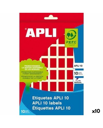 Klevende etiketten Apli Rood Papier 8 Vellen 12 x 18 mm (10 Stuks)