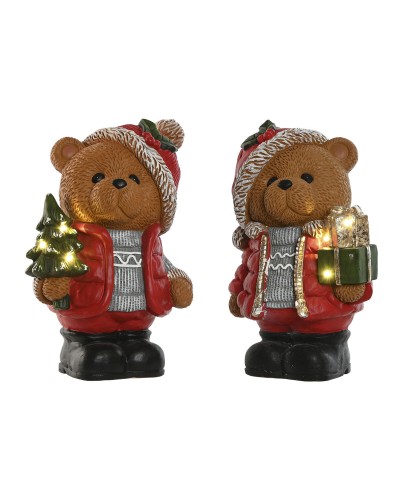 Décorations de Noël Home ESPRIT Marron Rouge Ours (2 Unités)