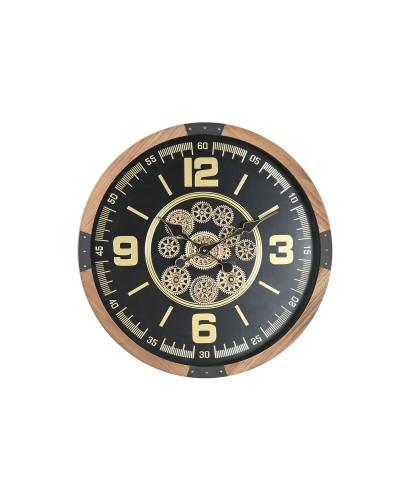 Orologio da Parete Home ESPRIT Nero Naturale Cristallo Legno di pino Loft 63,5 X 8 X 63,5 CM
