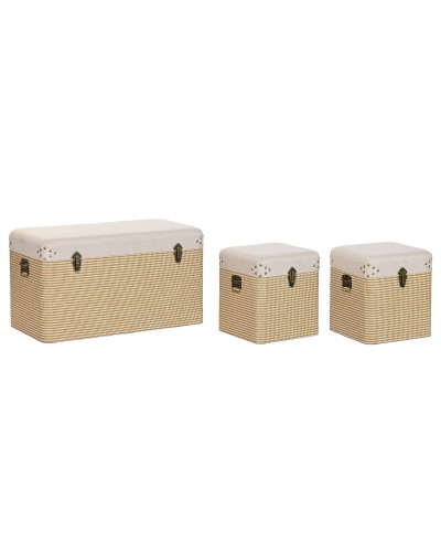 Lot de paniers Home ESPRIT Beige Naturel Polyester Bois Traditionnel 80 x 40 x 44 cm (3 Unités)
