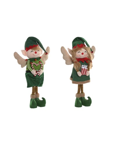 Kerstversiering Home ESPRIT Rood Groen Elf 31 X 13 X 53 CM (2 Stuks)