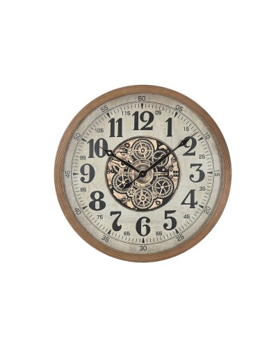 Orologio da Parete Home ESPRIT Bianco Naturale Cristallo Legno di pino Cottage 80 x 8 x 80 cm