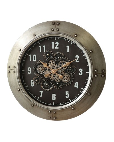 Reloj de Pared Home ESPRIT Negro Plateado Cristal Hierro Loft 80 x 9 x 80 cm