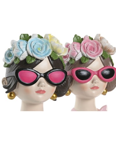 Figura Decorativa Home ESPRIT Azul Rosa Mujer 14 x 10 x 20 cm (2 Unidades)