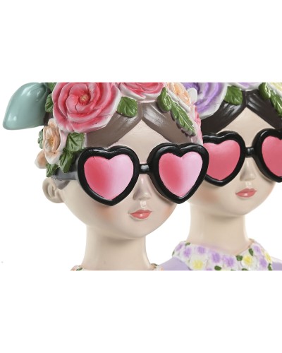 Statua Decorativa Home ESPRIT Azzurro Rosa Donna 14,5 X 10,5 X 20 CM (2 Unità)