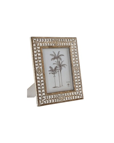 ESPRIT Fotorahmen aus Mangoholz, Naturweiß, Kristallglas, Indische Blume, 31,5 x 36,5 cm
