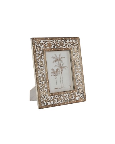 Fotolijsten Home ESPRIT Wit Natuurlijk Kristal Mangohout Indiaas 26,5 x 2 x 31,5 cm