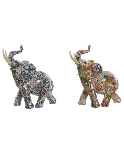Figurine Décorative Home ESPRIT Multicouleur Eléphant méditerranéen 16 x 7 x 17 cm (2 Unités)