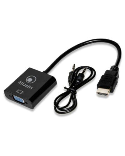 ATLANTIS HDMI to VGA Adapter, M/F with 3.5mm Audio, 0.20M, Black, A04-HDMI_VGA