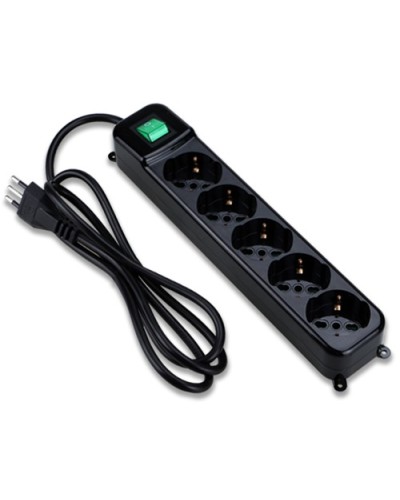 TECNOWARE 5-Outlet Power Strip 45° Angled Schuko/Italian 10/16A, with Switch, Italian Plug, Black FMP5IIG