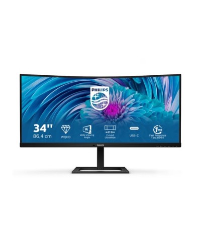 PHILIPS 34" LED Curved Monitor 346E2CUAE/00 VA 3440x1440 4ms 300cd/m² 3000:1 2x5W Speakers HDMI DP USB-C Docking GAMING