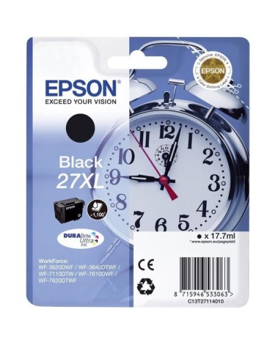 EPSON C13T27114012 Black Alarm Clock XL Ink Cartridge for WF-3620, WF-7110DTW, WF-7610DWF, WF-7620DTWF, WF-7210DTW, WF-7710DWF, 