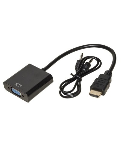 HDMI TO VGA ADAPTER M/F, 0.15M, WITH 3.5mm AUDIO JACK, BLACK, LKADAT10