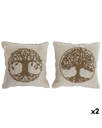 Cojín Home ESPRIT Blanco Natural Árbol Romántico 45 x 15 x 45 cm (2 Unidades)
