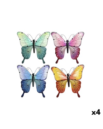 Väggdekoration Home ESPRIT Gul Blå Grön Lila Fjäril Shabby Chic 30 x 1,5 x 30 cm (4 antal)