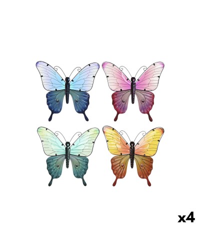 Décoration murale Home ESPRIT Jaune Bleu Vert Lila Papillon Shabby Chic 46 x 1,5 x 46 cm (4 Unités)