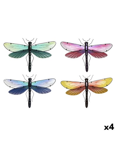 Wall Decoration Home ESPRIT Yellow Blue Green Lilac Shabby Chic Dragonfly 46 x 1 x 31 cm (4 Units)