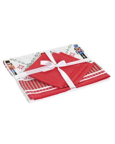 Nappe enduite antitache Home ESPRIT Rouge Vert Beige (5 Pièces)