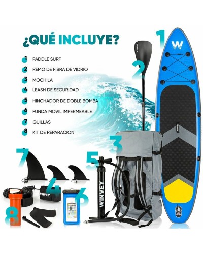 Tabla de Paddle Surf Hinchable con Accesorios Winvey SUP-B Azul
