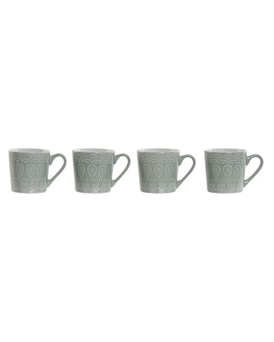 Set med 4 muggar Home ESPRIT Grön Stengods 360 ml 9,5 x 13 x 9,2 cm Mandala