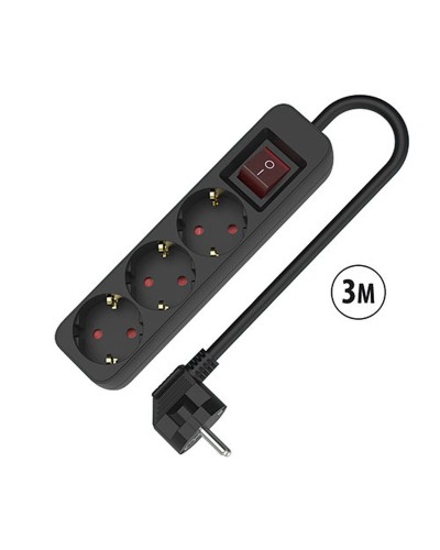 3-socket plugboard with power switch TM Electron 3680 W Black (3 m)