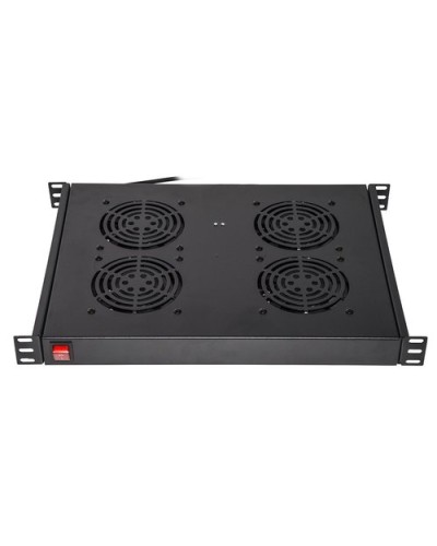 19" Rack Mount Shelf with 4 Fans Black 4 Posts 483x330x44mm with Thermostat LKFAN4R