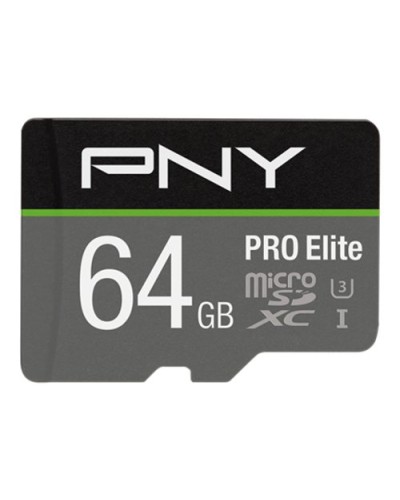 SD-MICRO PNY 64GB PRO Elite Class 10 / UHS-I  U3, A1, V30, READ:100MB/WRITE:90 MB/S (4K-FHD) SDU64GV31100PRO-GE