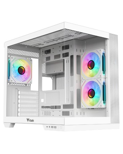 ITEK TOWER "DARK CAVE DS" Gaming Case - 2*USB3, 1*USB-C, 3*12cm ARGB Fans, Tempered Glass Side & Front, White - ITGCADCDSW