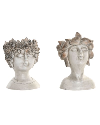 Grondlegger Home ESPRIT Grijs Hars Gezicht Shabby Chic 18 x 15 x 23 cm (2 Stuks)